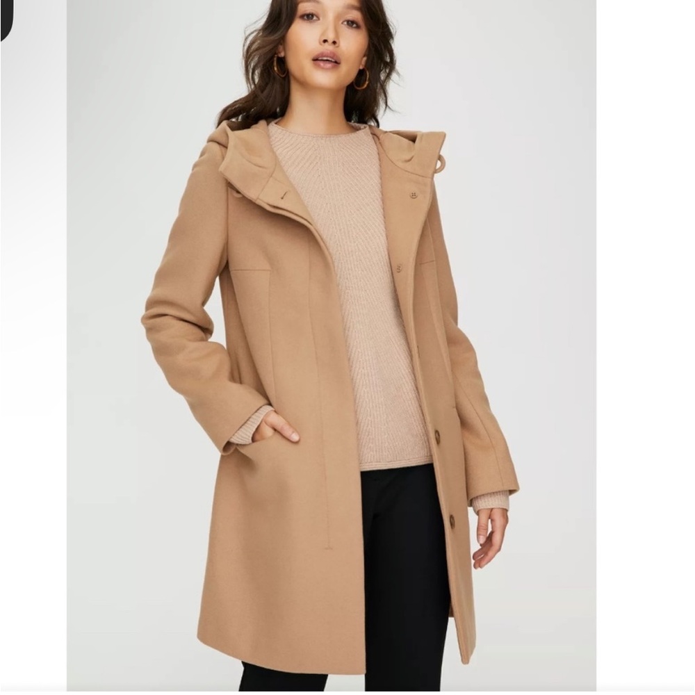 J. Crew wool blend tan zip up coat with hoodie EUC